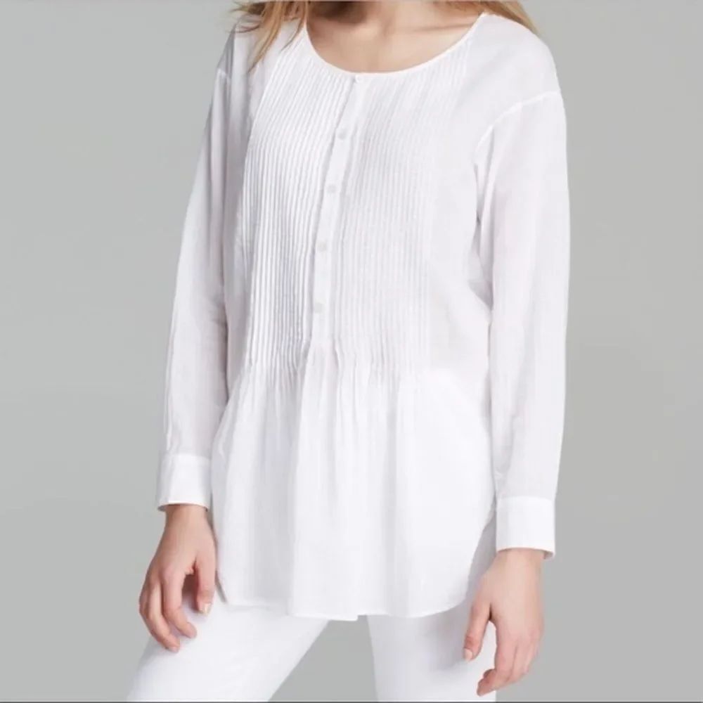 Theory pleated pin-tuck long sleeve top